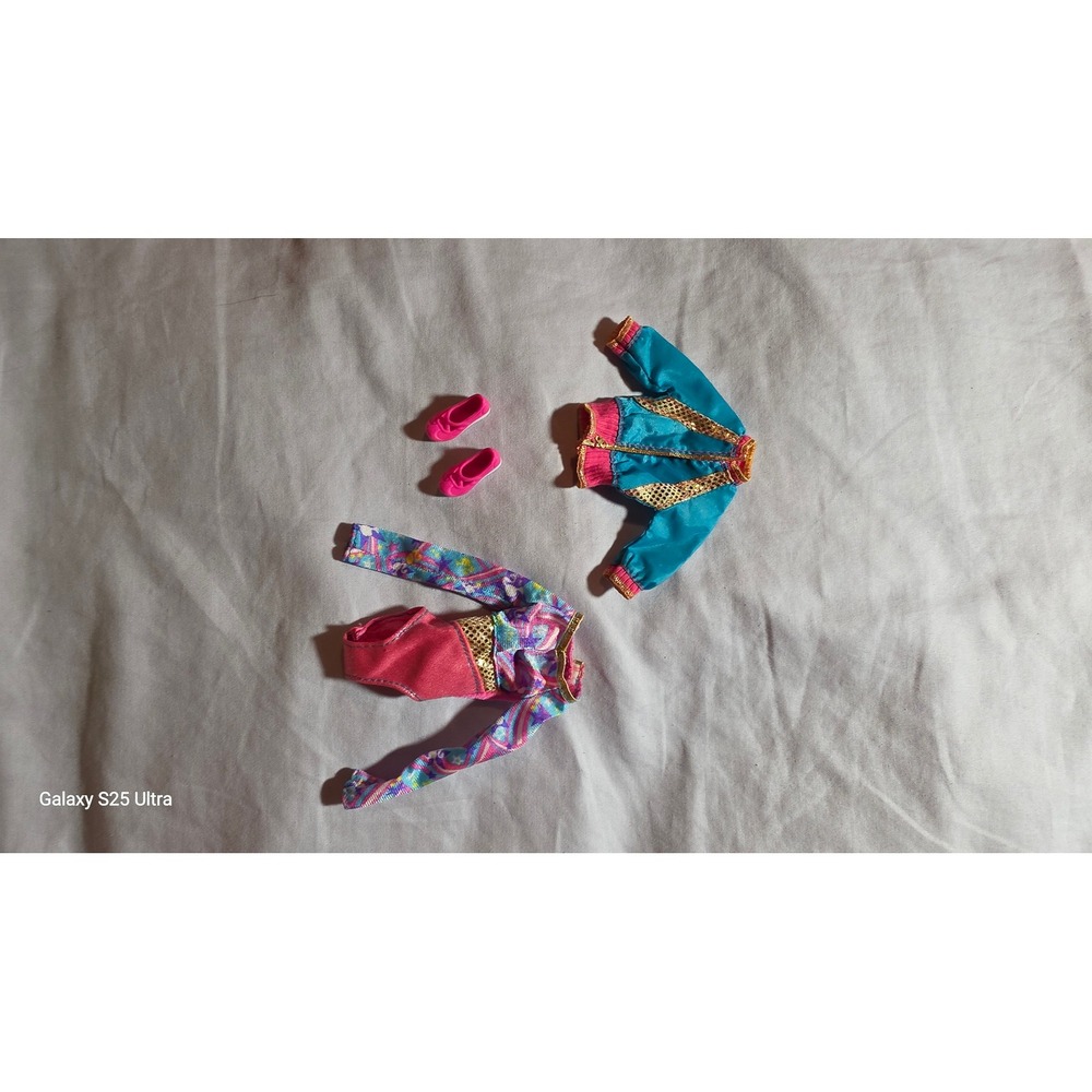 Barbie Doll Gymnast Set Teal Bomber Jacket Pink Bodysuit and Shoes 3pc Lo